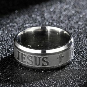 New Stainless Steel Silver And White Jesus Ring